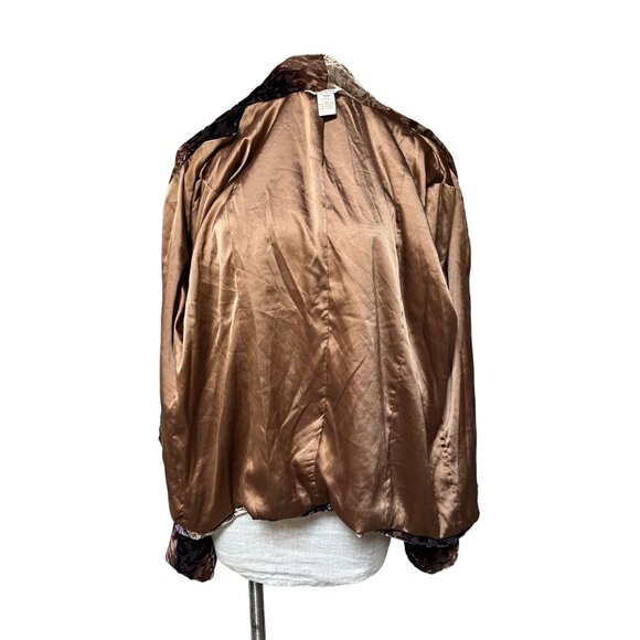 Sundance Burnout Velvet Open Front Jacket Silk Blend Baroque Pattern Size 14 XL - Picture 6 of 9